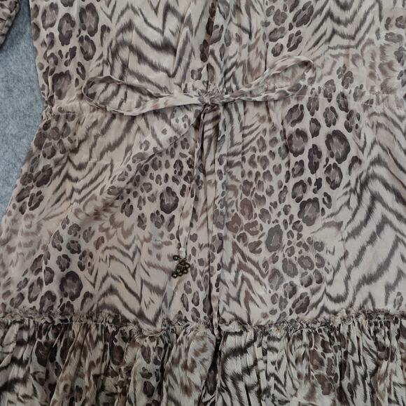 Rebecca‎ Taylor Dress Womens 2 Silk Shirred hem Mini Animal Print Balloon Sleeve - Picture 3 of 11